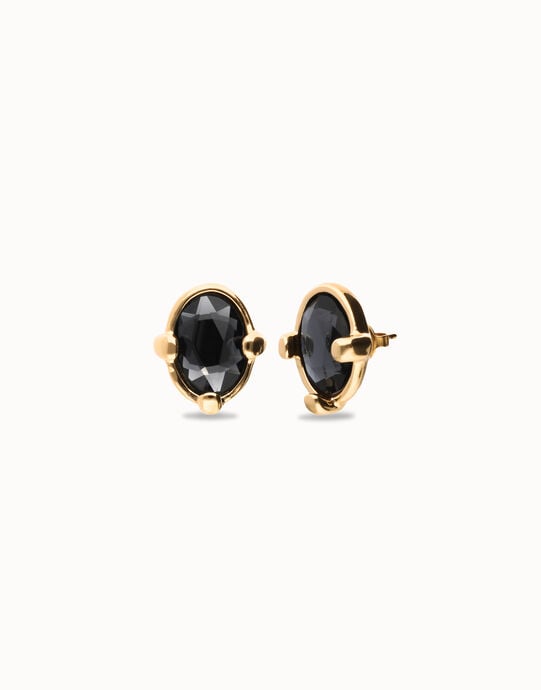 Studs with black oval faceted crystals